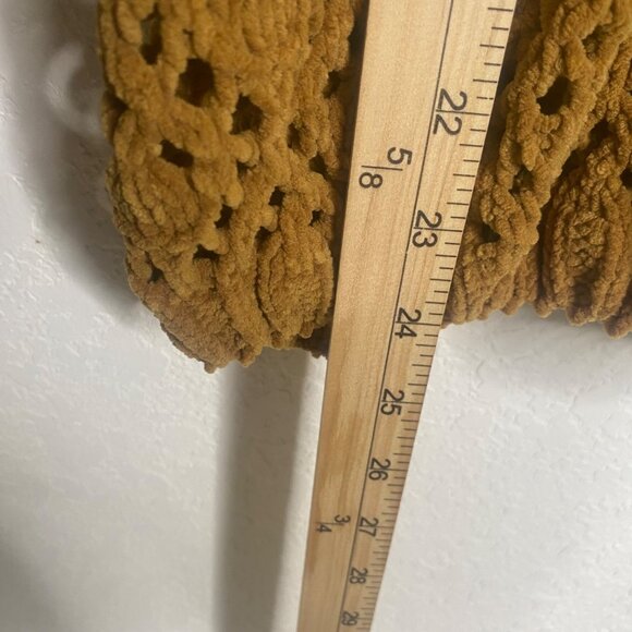 POL Chunky Crochet Pullover Sweater Womens S Mustard‎ Brown Open Knit Oversized - Picture 5 of 8